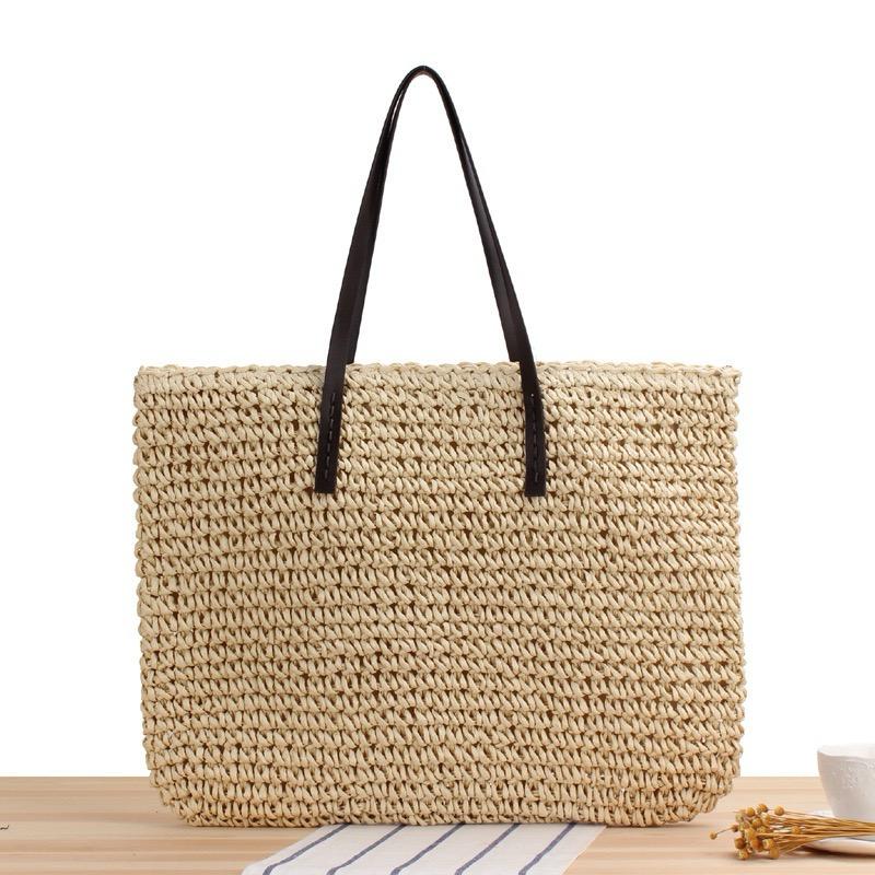 A Beachside Dream: Layfoo's Paper Woven Tote Bag with Large Capacity and Chic PU Handle